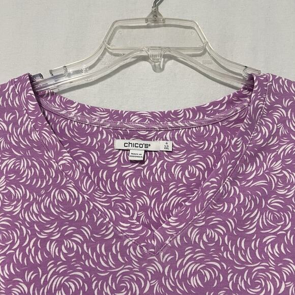 Chico's Womens Top 4 20/22 Lavender Scoop Neck 3/4 Sleeves Swirl 100% Pima Cotto - Picture 2 of 10